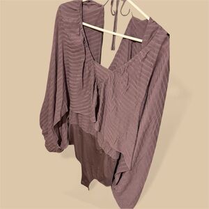 Elegant Mauve bodysuit Blouse with Tie Back and puff long sleeve (💰 5 for $30!💰)